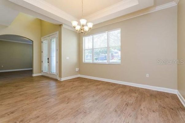 Chandelier, Empty room, Interior, Wood Texture Flooring