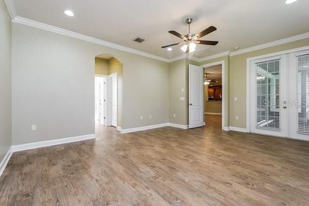 Empty room, Interior, Recessed Lighting, Wood Texture Flooring