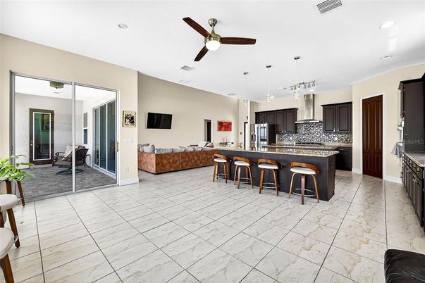 Interior, Kitchen, Marble, Pendant Lights, Recessed Lighting, Stainless Steel Appliances