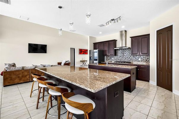 Interior, Kitchen, Marble, Pendant Lights, Recessed Lighting