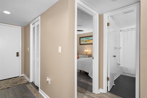Bedroom, Interior, Recessed Lighting, Wood Texture Flooring