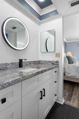Bathroom, Bedroom, Dual Sink Vanities, Interior, Wood Texture Flooring