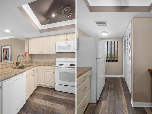 Interior, Kitchen, Recessed Lighting, Wood Texture Flooring