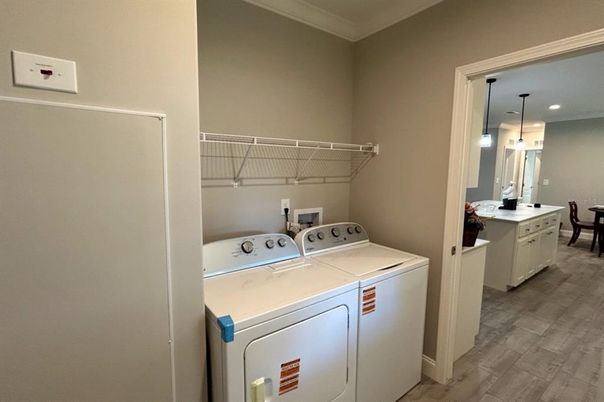 Interior, Pendant Lights, Recessed Lighting, Utility Closets, Washer, Wood Texture Flooring