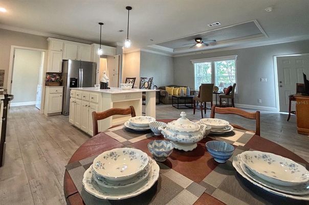 Dining room, Interior, Kitchen, Living room, Pendant Lights, Recessed Lighting, Wood Texture Flooring