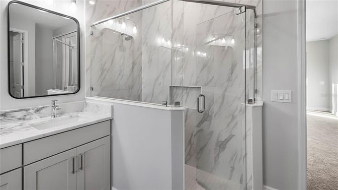 Bathroom, Glass Shower, Interior, Marble Walls