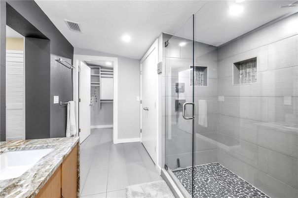 Bathroom, Glass Shower, Interior, Recessed Lighting