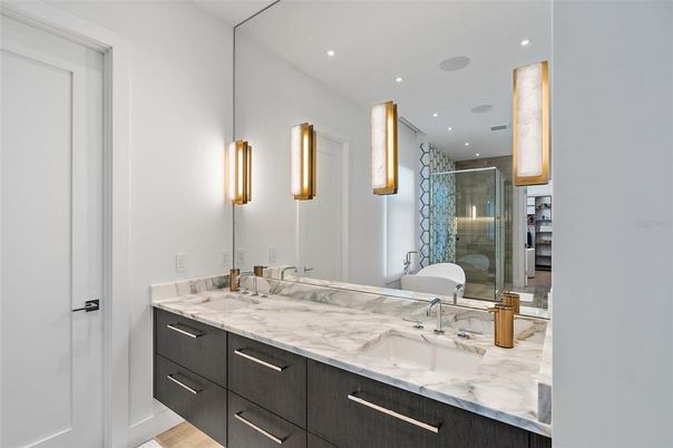 Bathroom, Dual Sink Vanities, Glass Shower, Interior, Recessed Lighting