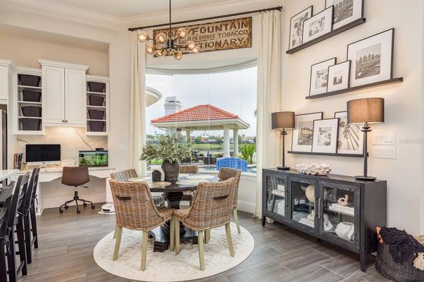 Chandelier, Home Office, Interior, Pendant Lights, Wood Texture Flooring
