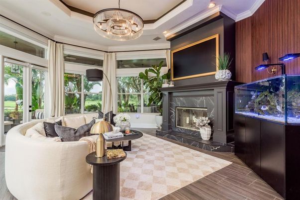 Chandelier, Fireplace, Interior, Living room, Pendant Lights, Recessed Lighting