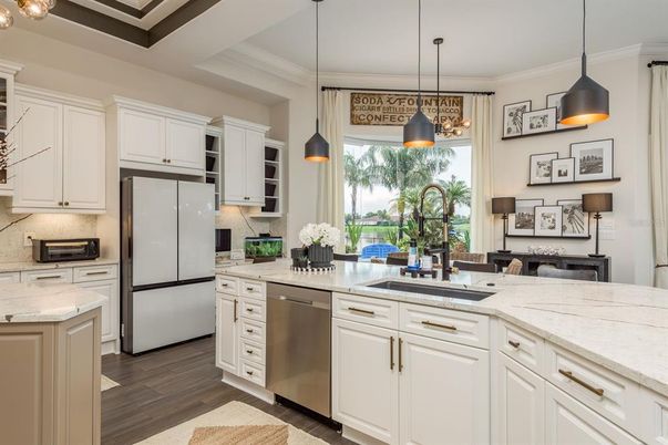 Interior, Kitchen, Pendant Lights, Stainless Steel Appliances, Wood Texture Flooring