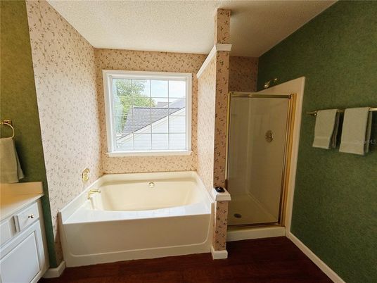 Bathroom, Glass Shower, Interior, Wood Texture Flooring