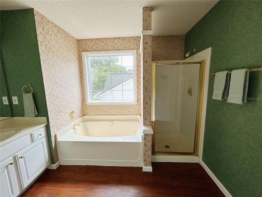 Bathroom, Glass Shower, Interior, Wood Texture Flooring