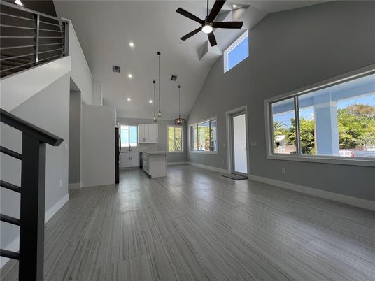 Interior, Kitchen, Pendant Lights, Recessed Lighting, Wood Texture Flooring