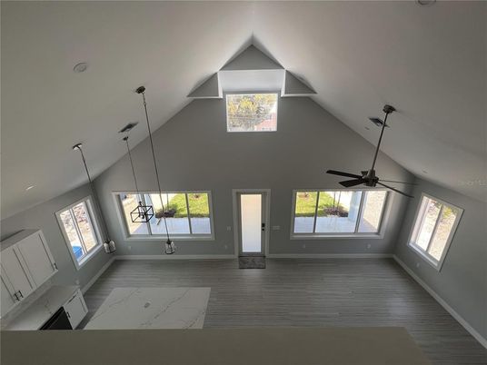 Empty room, Interior, Pendant Lights, Wood Texture Flooring