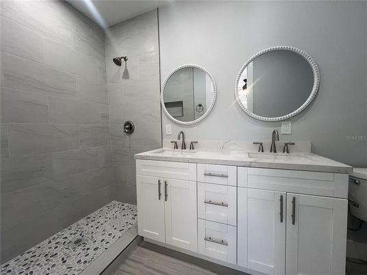 Bathroom, Dual Sink Vanities, Interior, Wood Texture Flooring