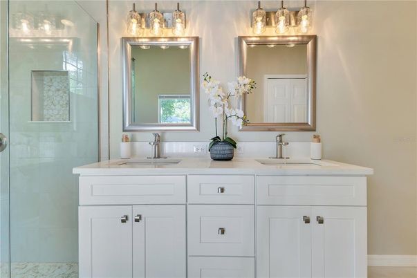 Bathroom, Dual Sink Vanities, Glass Shower, Interior