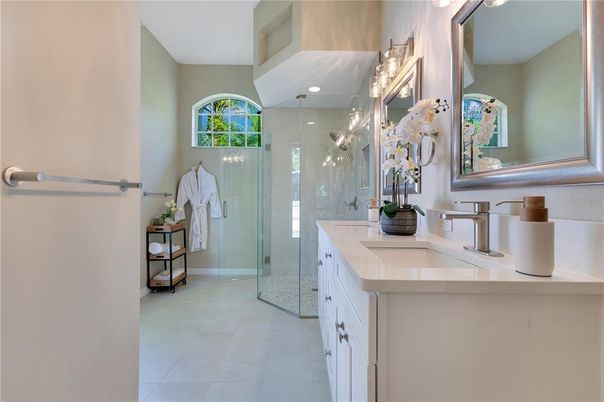 Bathroom, Glass Shower, Interior, Recessed Lighting