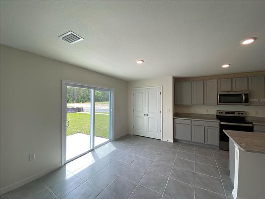 Empty room, Interior, Kitchen, Recessed Lighting, Stainless Steel Appliances