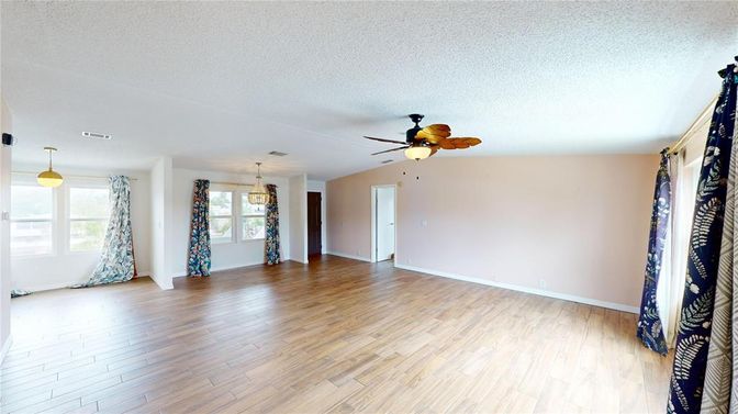 Empty room, Interior, Pendant Lights, Wood Texture Flooring