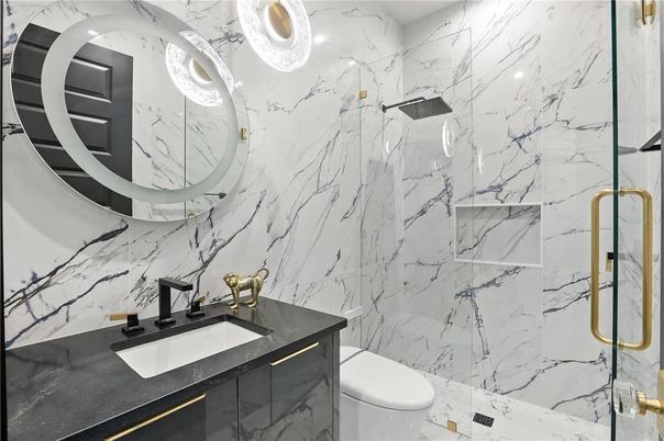 Bathroom, Glass Shower, Interior, Marble Walls