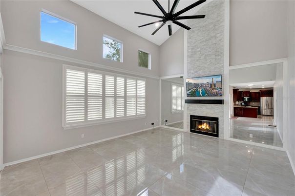 Empty room, Fireplace, Interior, Kitchen, Pendant Lights