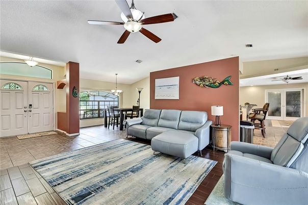 Dining room, Interior, Living room, Pendant Lights, Wood Texture Flooring