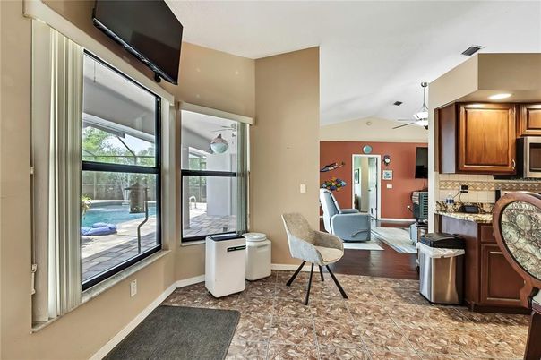 Interior, Kitchen, Recessed Lighting, Wood Texture Flooring