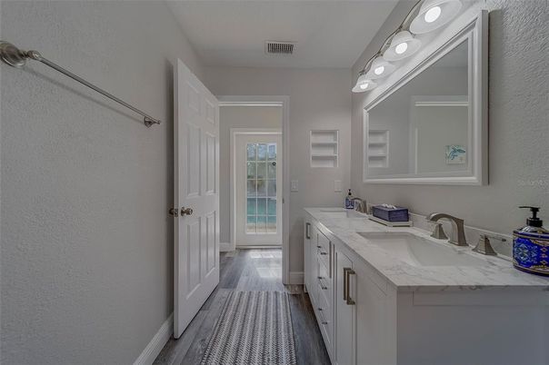 Bathroom, Dual Sink Vanities, Interior, Wood Texture Flooring