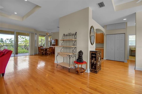 Dining room, Interior, Recessed Lighting, Wood Texture Flooring