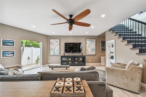 Interior, Living room, Recessed Lighting, Wood Texture Flooring