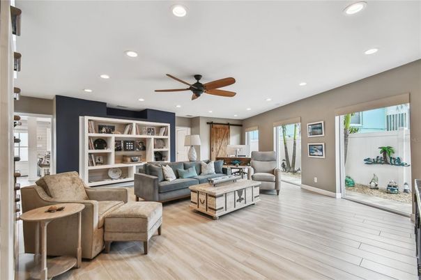 Interior, Living room, Recessed Lighting, Wood Texture Flooring