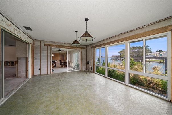 Dining room, Empty room, Interior, Pendant Lights, Sun Room, Water
