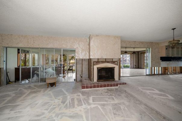 Empty room, Fireplace, Interior, Pendant Lights