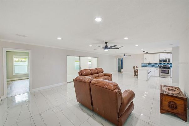 Interior, Kitchen, Living room, Marble, Recessed Lighting