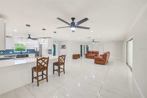 Interior, Kitchen, Marble, Pendant Lights, Recessed Lighting