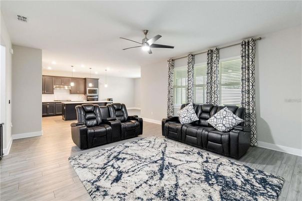 Interior, Kitchen, Living room, Pendant Lights, Recessed Lighting, Wood Texture Flooring