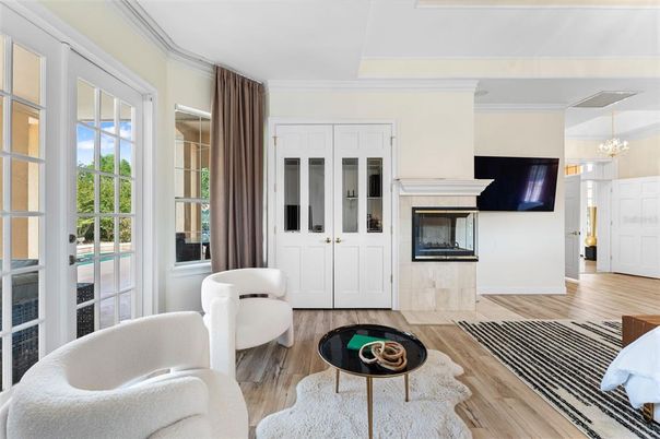 Chandelier, Fireplace, Interior, Living room, Wood Texture Flooring