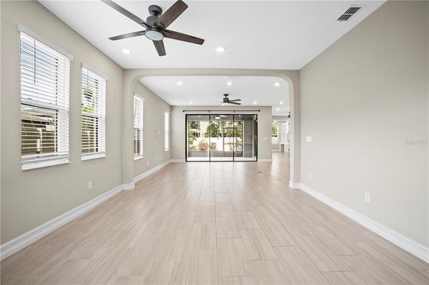 Empty room, Interior, Recessed Lighting, Wood Texture Flooring