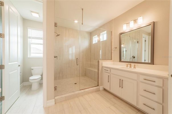 Bathroom, Dual Sink Vanities, Glass Shower, Interior, Recessed Lighting