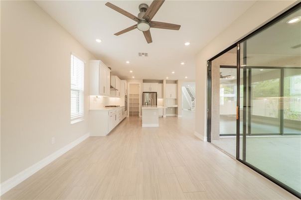 Interior, Kitchen, Recessed Lighting, Wood Texture Flooring