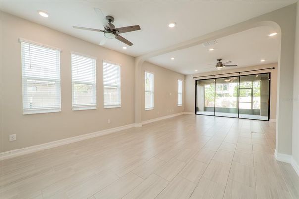 Empty room, Interior, Recessed Lighting, Wood Texture Flooring
