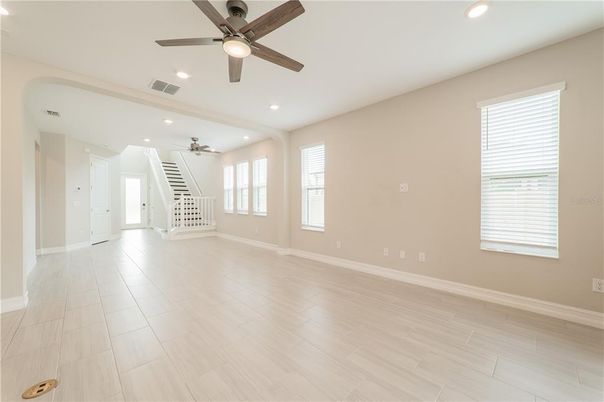Empty room, Interior, Recessed Lighting, Wood Texture Flooring