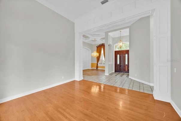 Chandelier, Empty room, Interior, Wood Texture Flooring