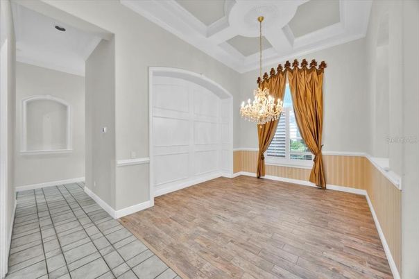 Chandelier, Empty room, Interior, Wood Texture Flooring