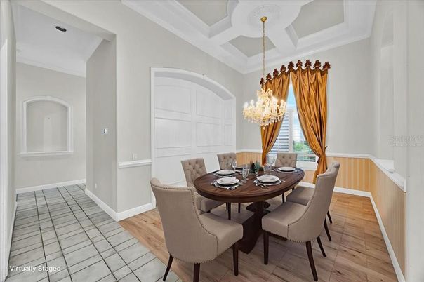 Chandelier, Dining room, Interior, Wood Texture Flooring
