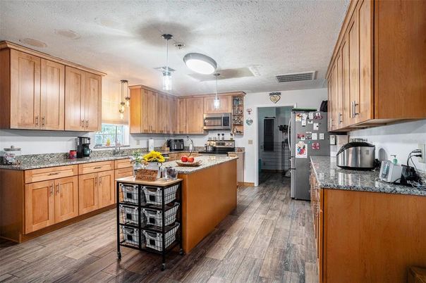 Interior, Kitchen, Pendant Lights, Wood Texture Flooring