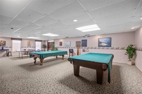 Billiard Table, Game Room, Interior, Recessed Lighting