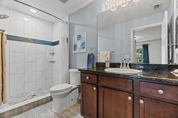 Bathroom, Interior, Recessed Lighting, Wood Texture Flooring