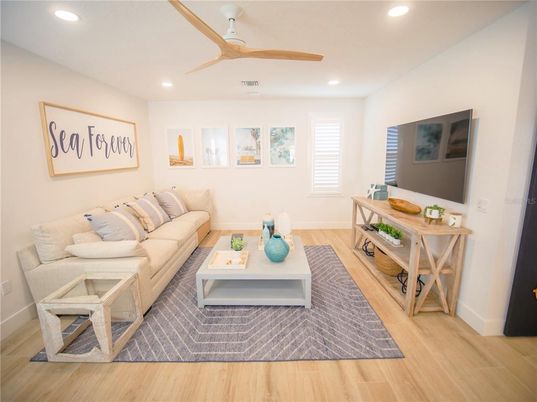Interior, Living room, Recessed Lighting, Wood Texture Flooring